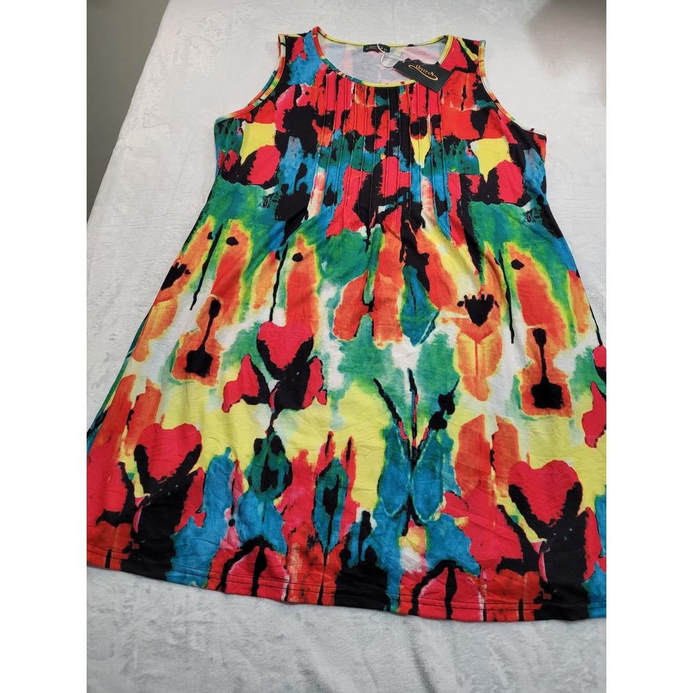 NWT Ofeefan Tunic Tank Top Womens XXL Multicolor Abstract Pleated Sleeveless